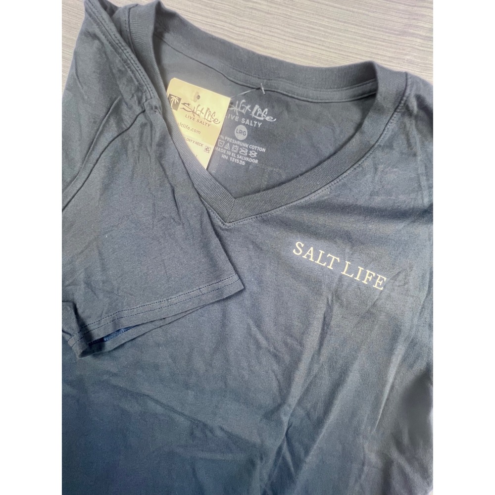 Salt Life Mens Coral Colony V Neck Graphic T-Shirt‎ Washed Navy Blue Large NEW